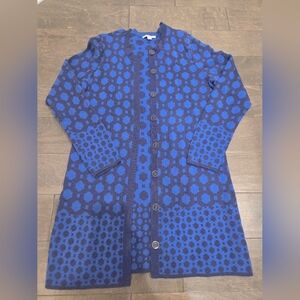 Isaac Mizrahi LIVE Blue Cardigan Size Small, Geometric Long Sweater, Blue